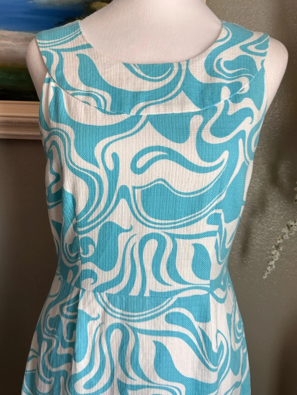Kate Spade Women’s Blue White Abstract Print Sleeveless Sheath Shift Dress Sz 6
